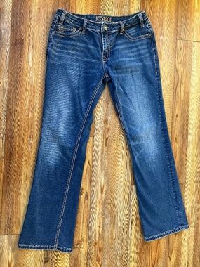 Rock and Roll Cowgirl Boyfriend Bootcut Jean 28x32 Thick Stitch Low Rise Western